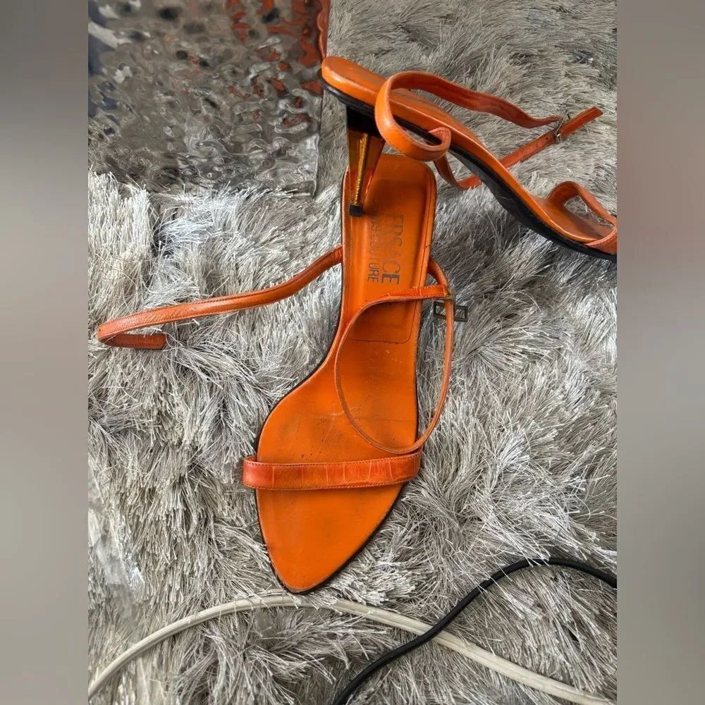 Versace 90s Vintage glass Heel open toe strappy sandals Designer crocodile y2k